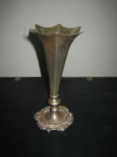 Vintage Silver Colored Metal Bud Vase Trumpet Shape Fluted Edge Art Deco