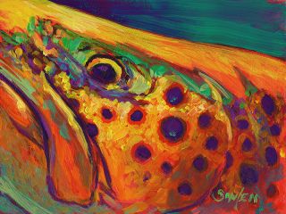 Savlen Original Brown Trout Gamefish Fly Fishing Painting Freshwater Fish Art