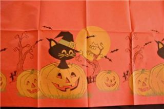Wonderful Vintage Crepe Paper Halloween Tablecover Tablecloth Cats Pumpkins Bats