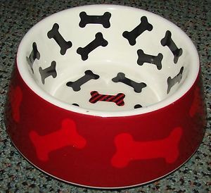 Top Paw Dog Water Food Dish Bowl 24 8 FL oz Medium Melamine Red w Bones New