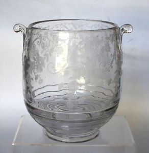 Cambridge Glass Crystal Elaine Etch Ice Bucket on Tally HO Art Deco Shape