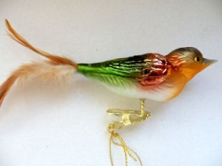 Forest Bird German Blown Glass Clip on Christmas Ornament