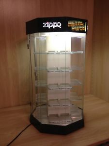 Zippo Lighter Display Case Store Showcase Rotating Lighted Mancave Flea Market