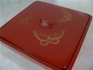 Elegant Japanese Lacquer Red Food Storage Butterfly