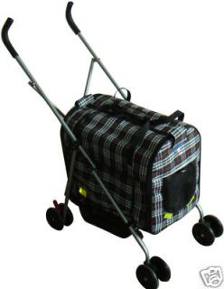 New 4 in 1 Pet Dog Cat Stroller Carrier House Car Seat Red Plaid