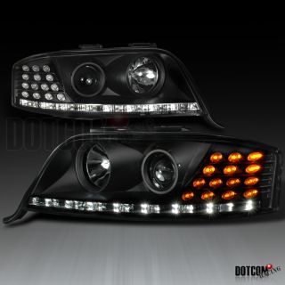 Fits 02 04 Audi A6 LED Strip Projector Black Headlights Amber LED Turn Signal