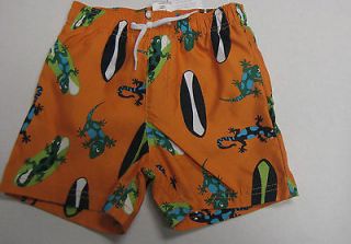 Gymboree Toddler Boy Size 2T Orange Swimsuit Trunks with Surfboards Geckos New