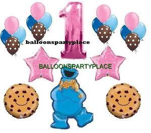 Sesame Street Cookie Monster 1st Birthday Girls Party Supplies Balloons Pink Blu