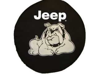 Sparecover® Brawny Series Jeep 32 Bulldog on Black Denim Tire Cover