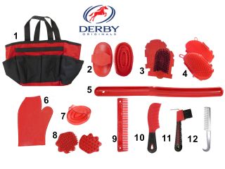 Derby Originals Pro Horse Tack Grooming Kit 12 Items Super Deal Red