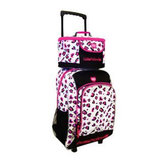 Cutie Patootie Pink Black White Leopard Print 16" Roller Backpack with Lunchbag