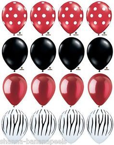 16 Adorable Latex Balloons Red Polka Dot White Zebra Print Black