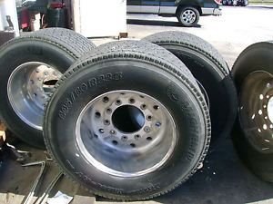 4 Super Single Tires Aluminum Wheels Michelin Xone XDA HT Plus 445 50 R 22 5