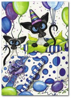 Siamese Cat Kitten Happy Birthday Party Balloons Pet Art by BiHrLe Print 5x7