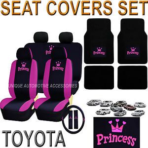 Toyota Camry Sienna 17pcs Pink Princess Seat Covers Steering Bench Floor Mat Set