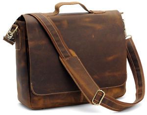 Men Cool Bull Leather Briefcase Vintage Style Laptop Cases Bag Shoulder Tote