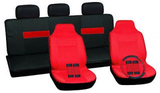 Full Sports Car Seat Cover Solid Red Integrated Bucket Black Red Back Bench