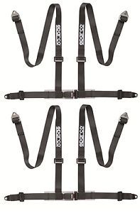 Two 2 Sparco 4PT 4 Four Point Seat Belts Safety Harnesses Pair Black