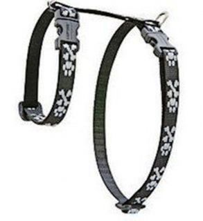 Small Dog or Cat Harness Collar Lupine Black Silver Paws Cross Bones