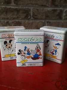 Vintage Mickey Mouse Band Aid Tins Lot Metal Old Goofy Donald Duck Bandages