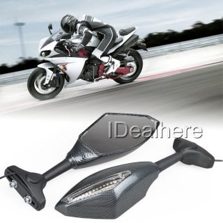 Carbon Fiber Turn Signal Rear Mirrors for Yamaha Kawasaki Honda Suzuki Ducati