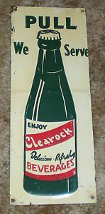 1940's Clearock Beverages Soda Tin Litho Door Push Pull Sign Peekskill NY