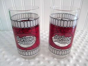 2 Vintage Dr Pepper Tumblers Drinking Glasses King of Beverages RARE Pattern