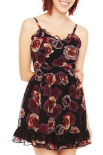 Tripp Black Rose Print Chiffon Ruffle Dress