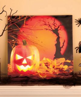 Jack O' Lantern Pumpkin Lighted Halloween Canvas Art Spooky Haunted House Decor