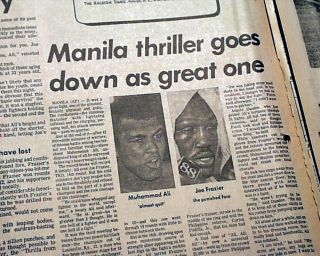 Thrilla in Manila Muhammad Ali vs Joe Frazier Boxing Title 1975 NYC Newspaper