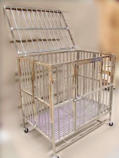 New★107x77x96cm★wheels Stainless Steel Pet Dog Kennels Show Crate Cage Trolley★
