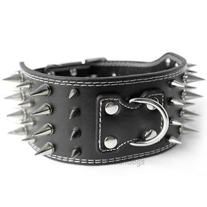 3" Wide Black New 4 Rows Sharp Spiked Studded Leather Dog Pet Collars MLXLXXL