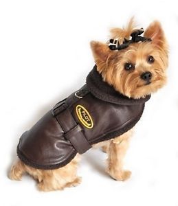 Brown Dog Harness Bomber Coat Faux Leather Sherpa Fleece Lining Choose Size