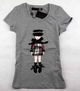 Women's Litter Girl Fashion Short Tight Top T Shirt 17493 Gray Sz s XL