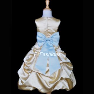 Yellow Gold Light Sky Blue Wedding Flower Girl Dress 2 3 4 5 6 7 8 9 10 12 14 16
