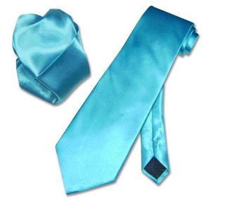 Solid Turquoise Aqua Blue Necktie Handkerchief Matching Neck Tie Set