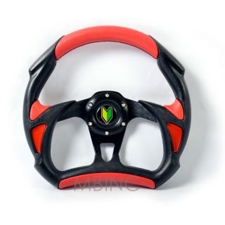 Universal Steering Wheel Battle Red Black Stitching JDM Logo Horn Button Sport