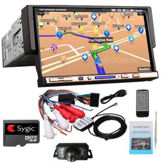 1 DIN 7" HD LCD Flip Down Car GPS Navigatio Stereo DVD Player Bluetooth Camera