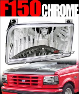 Factory Sport Chrome Clear Lens Headlights Headlamps KS 92 96 Ford F150 Bronco