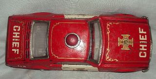Vintage Taiyo Battery Opereted Tin Toy Fire Chief Car 1960 Made in Japan