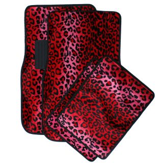 21pc Car Seat Cover Red Leopard Cheetah Animal Print Design Floor Mat