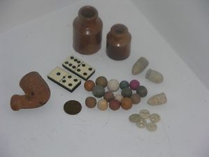 Civil War Relics Clay Pipe Ink Bottle Marble Bullet Dominoes Two Cent Coin