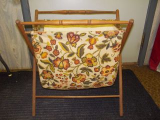 Vtg Sewing Knitting Crochet Stand Folding Antique Turned Wood Caddy Basket