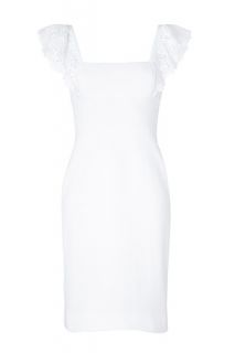 White Cotton Lace Trim Dress by VALENTINO