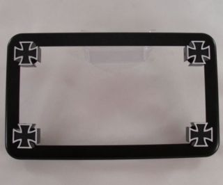 Flat Black Motorcycle License Plate Tag Frame Black Iron Cross Fastener Bolts
