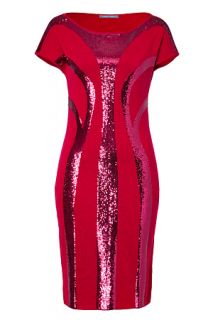 Red Sequined Wool Dress von ALBERTA FERRETTI  Luxuriöse Designermode
