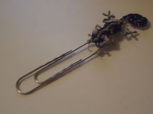 Hand Crafted with Wire Beaded Bead Lizard Gecko Book Mark Large Paper Clip