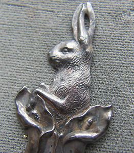 Antique Art Nouveau Sterling Silver Bunny Rabbit Book Page Mark Vintage Marker