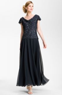 $288 Sz 18 J Kara Embellished Drape Bodice Chiffon Gown Mother of The Bride