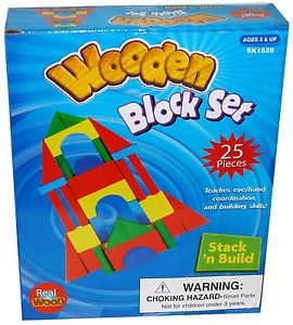 25 Piece Stack 'N Build Classic Wooden Color Building Blocks Set Wood Blocks Toy